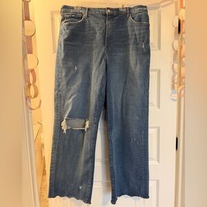 Express 90s Wide Leg Super High Rise Distressed Blue Jeans - Women’s